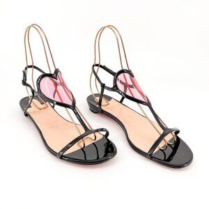 Christian Louboutin Cora PVC Heart T-Strap Flat Sandals EU 40 US 10 Black Patent